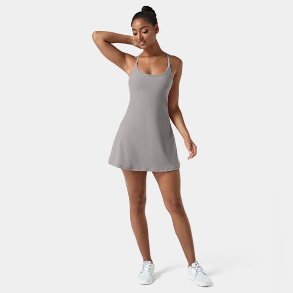 Halara Airy Backless Cut Out 2-in-1 Pocket Yoga Dress-UPF50+ grey - Picture 1 of 10